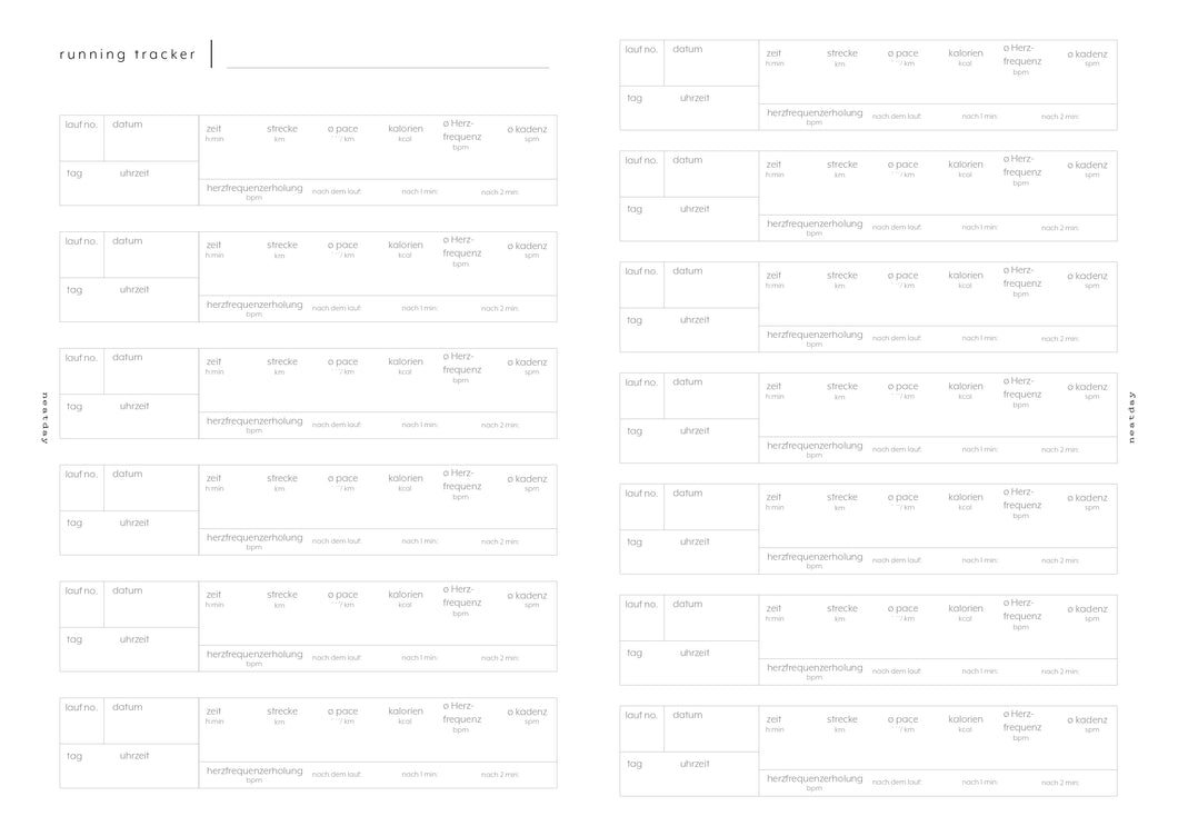 Running Tracker | Insert Din A5